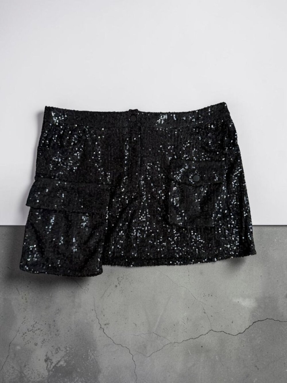 STEVE MADDEN Black Sequin Cargo Pocket Skirt Size Large